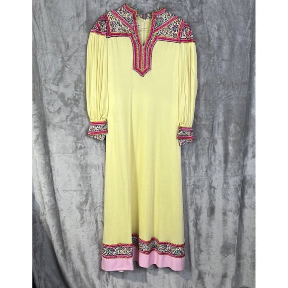 Vintage Malcolm Star Rizkallah Maxi Dress With Rhinestone Beading Size 12 Yellow - Picture 1 of 16